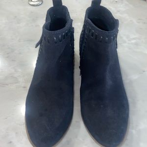 Blue suede booties